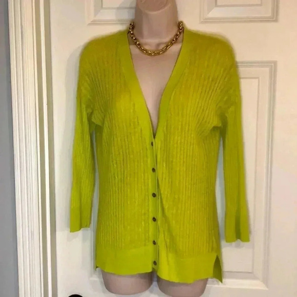 𝅺Lime green jcp button down cardigan size ps - Picture 1 of 12